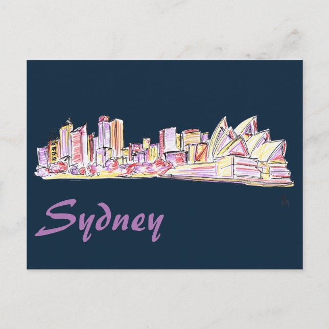 Cartão Postal Sydney Skyline Drawing (Frente)
