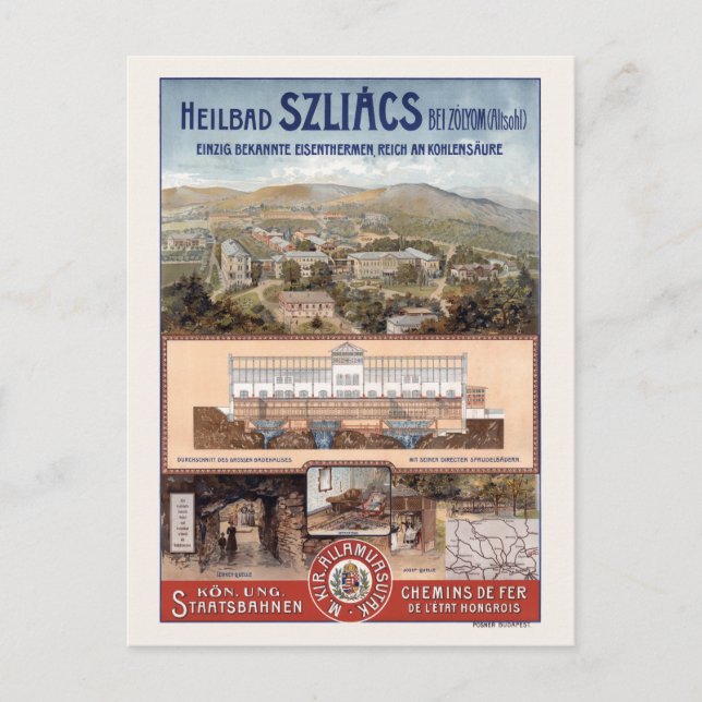 Cartão Postal Szliács Spa Eslováquia Poster vintage 1910 (Frente)