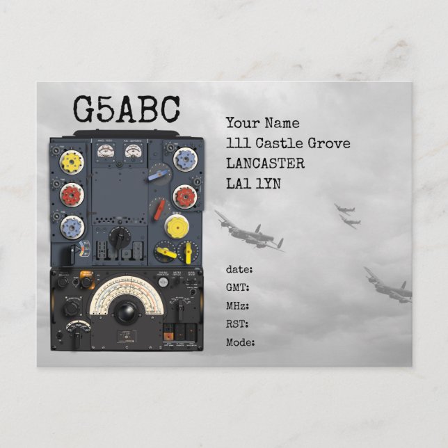 Cartão Postal T1154 R1155 Rádio Avro Lancaster Bomber WWII QSL (Frente)