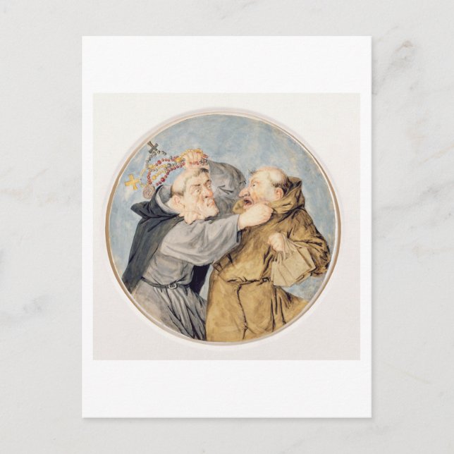 Cartão Postal T31130 Luta de dois monges, 1690 (c/c, tinta, giz) (Frente)