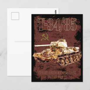 Cartão Postal T-34-85 Tanque Médio da União Soviética da Segunda