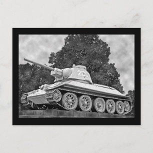 Cartão Postal T-34 Tanque Russo,Memorial Soviético,Berlim - B&W(