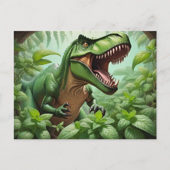 Cartão Postal T-Rex com menta (Frente)