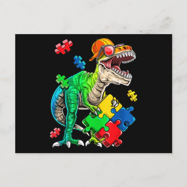 Cartão Postal T Rex Dinossaur Autismo Autismo Quebra-cabeça Piec (Frente)