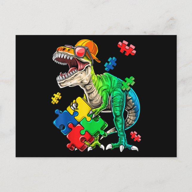 Cartão Postal T Rex Dinossaur Autismo Quebra-cabeça de Consciênc (Frente)