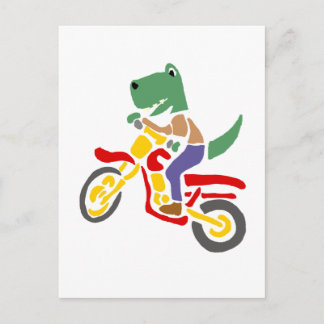 Cartão Postal T-rex Dinossauro Engraçado Pilotando Moto de Trilh