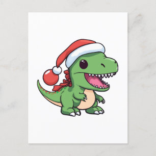 Cartão Postal T-Rex Dinossauro Kawaii em Chapéu de Natal