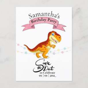 Cartão Postal T Rex Dourado, Menina Feliz Aniversário 