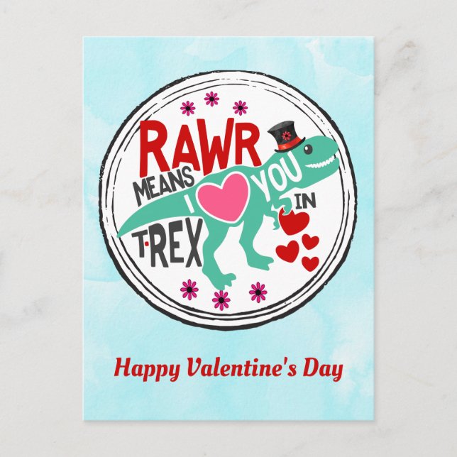 Cartão Postal T-Rex em um Namorados bonito e engraçado (Frente)