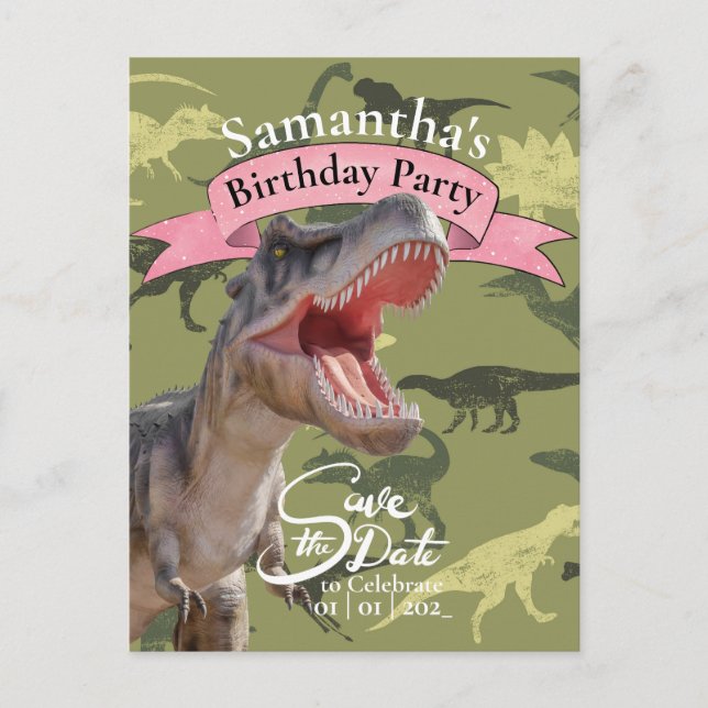 Cartão Postal T Rex, Garota de Aniversário do Padrão (Frente)
