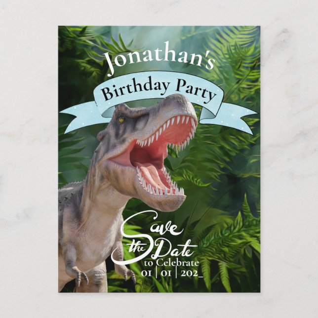 Cartão Postal T Rex, Jurassic World, Jungle Feliz Aniversário (Frente)