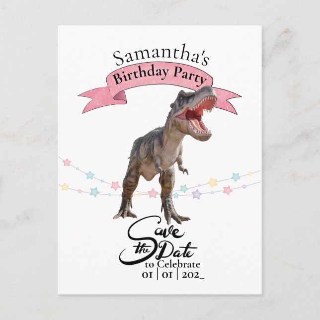 Cartão Postal T Rex, Menina Salve a Data (Frente)