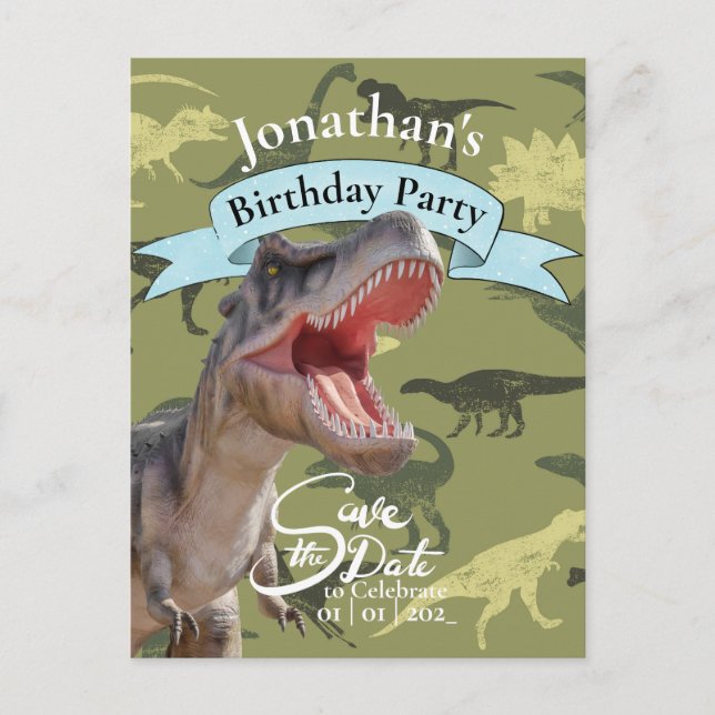 Cartão Postal T Rex, Mundo Jurássico, Feliz Aniversário Padrão (Frente)