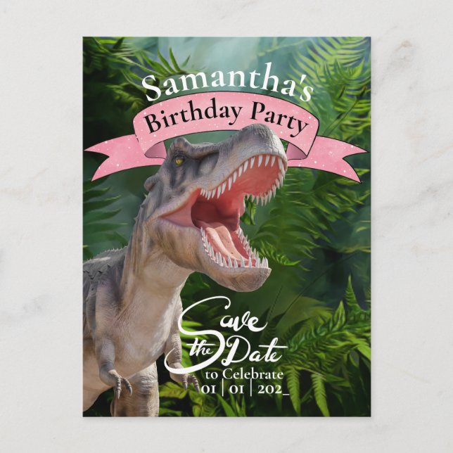 Cartão Postal T Rex, Mundo Jurássico, Rapariga de Aniversário Se (Frente)