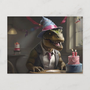 Cartão Postal T-rex no chapéu de aniversário