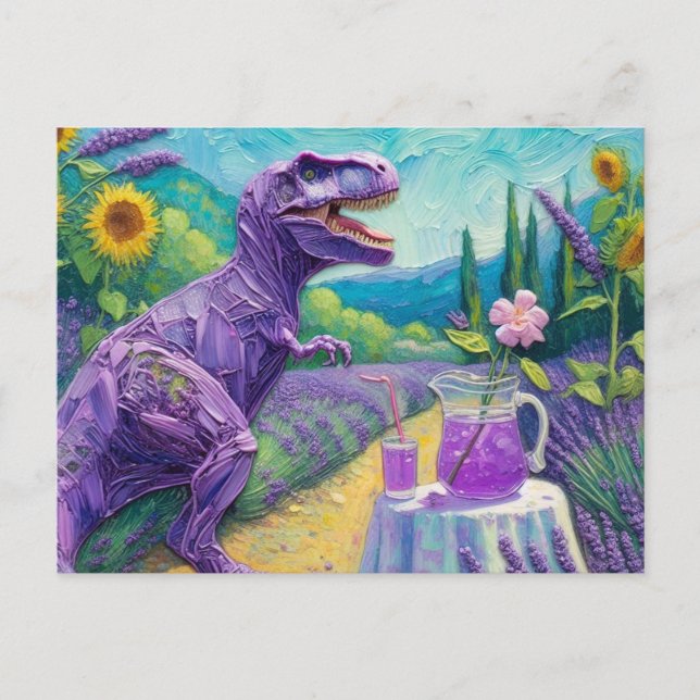 Cartão Postal T-Rex roxo engraçado com fantasia de limonada de l (Frente)
