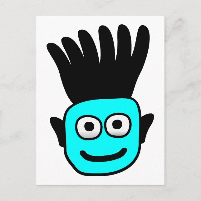 Cartão Postal T-Ron — Criança Com Funky Mohawk, Azul (Frente)