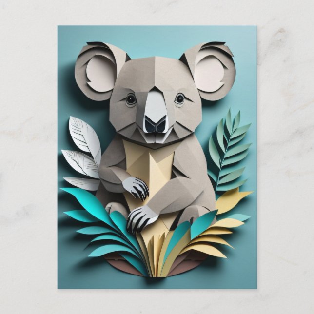 Cartão Postal T-shirt de Design de arte em papel Koala 3D (Frente)