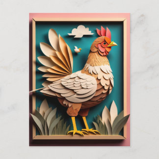 Cartão Postal T-shirt Design de arte em papel 3D em galinha