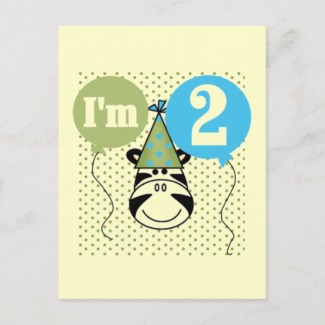 Cartão Postal T-shirts e dotes de segundo aniversário Zebra (Frente)