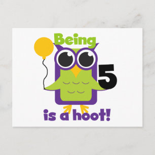 Cartão Postal T-shirts e presentes de 5 de Aniversário da Hoot O