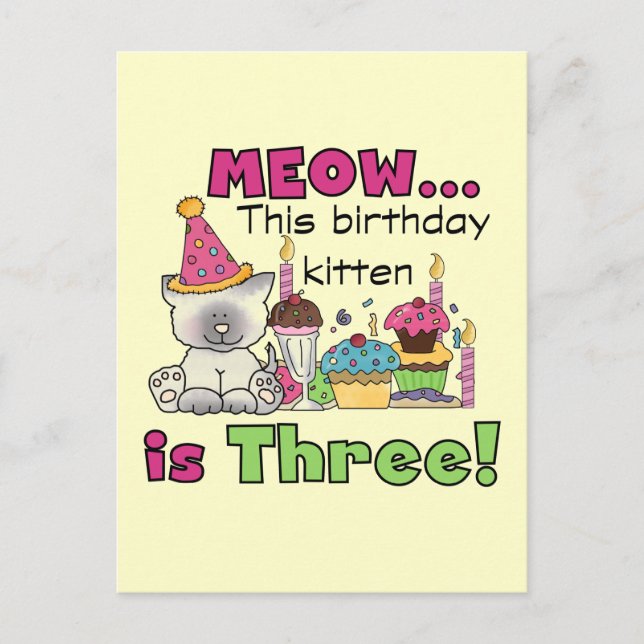 Cartão Postal T-shirts e presentes do 3º Kitten (Frente)