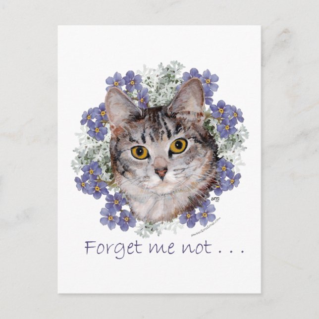 Cartão Postal Tabby Cat Forget-Me-Not (Frente)