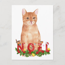 Cartão Postal Tabby Cat Watercolor de Natal