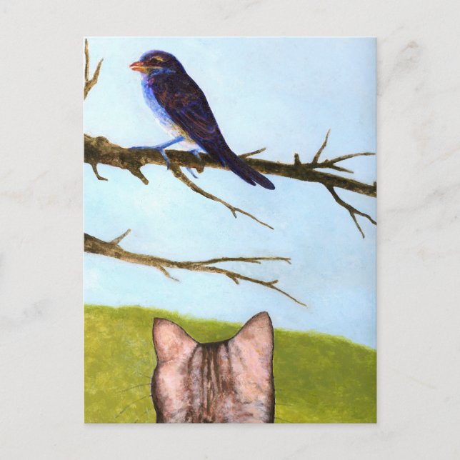 Cartão Postal Tabby Cats Fala com Pássaros (Frente)