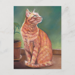 Cartão Postal Tabby Gato Amarelo Pastel Art