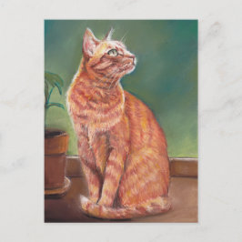 Cartão Postal Tabby Gato Amarelo Pastel Art