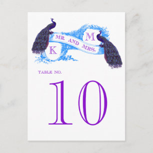 Cartão Postal Tabela de Casamento Pavão-Vintage Azul 8806CE