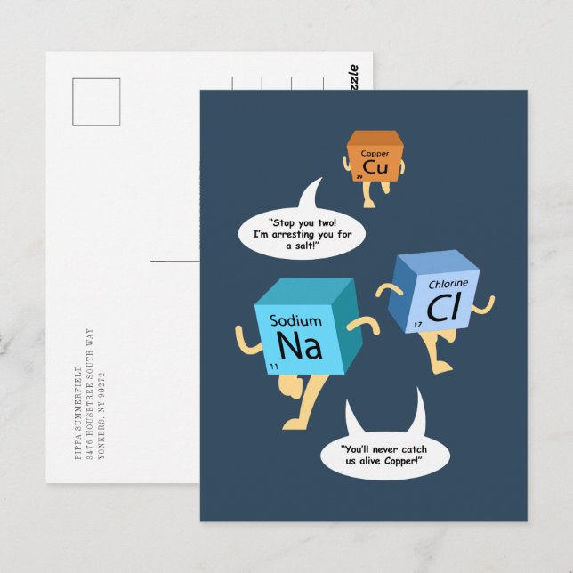 Cartão Postal Tabela Periódica Engraçada Humor de Química Aniver (Frente/Verso)