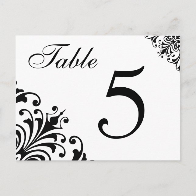 Cartão Postal Table Number Wedding Reception Cards (Frente)