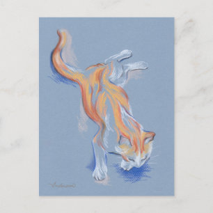 Cartão Postal Tabuleiro Branco e Laranja do Pastel Gato em Azul