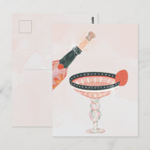 Cartão Postal Taça de champanhe vintage e festa de aniversário d