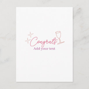 Cartão Postal taça de vinho estrelas rosa pastel negrito retrô g
