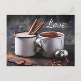 Cartão Postal Taça russa de chá e Casal de chocolate quente apai