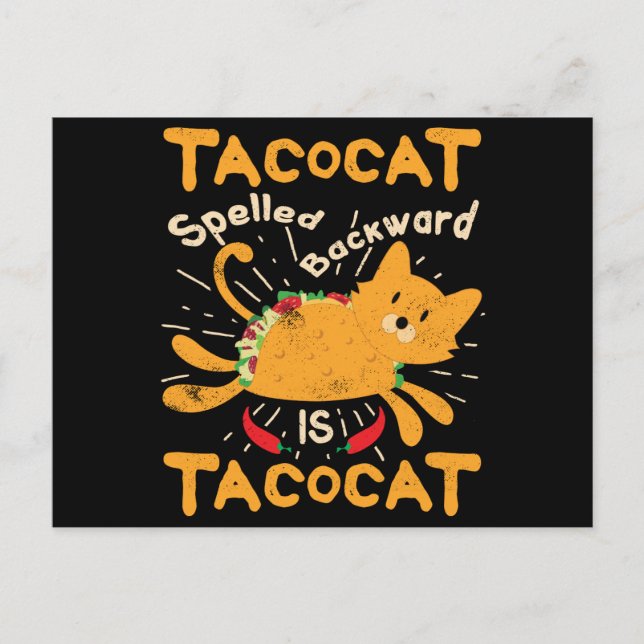 Cartão Postal Tacocat soletrou para trás o Taco do gato de Cinco (Frente)