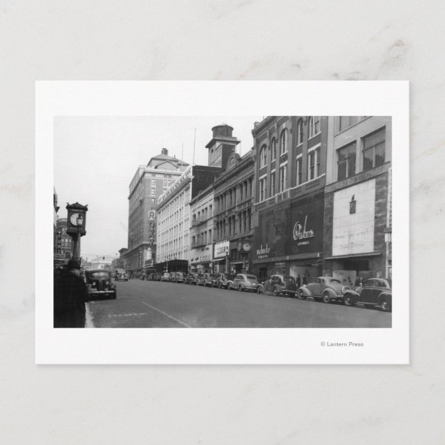 Cartão Postal Tacoma, WA Vista da Broadway a norte (Frente)