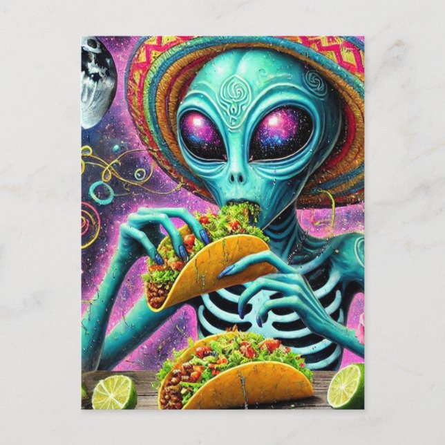 Cartão Postal Tacos de comida de Alienígena divertida (Frente)