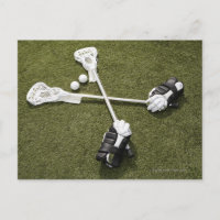 Tacos de lacrosse, luvas e bolas em material artif