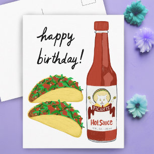 Cartão Postal TACOS Molho Picante Gato Maracas FELIZ ANIVERSÁRIO