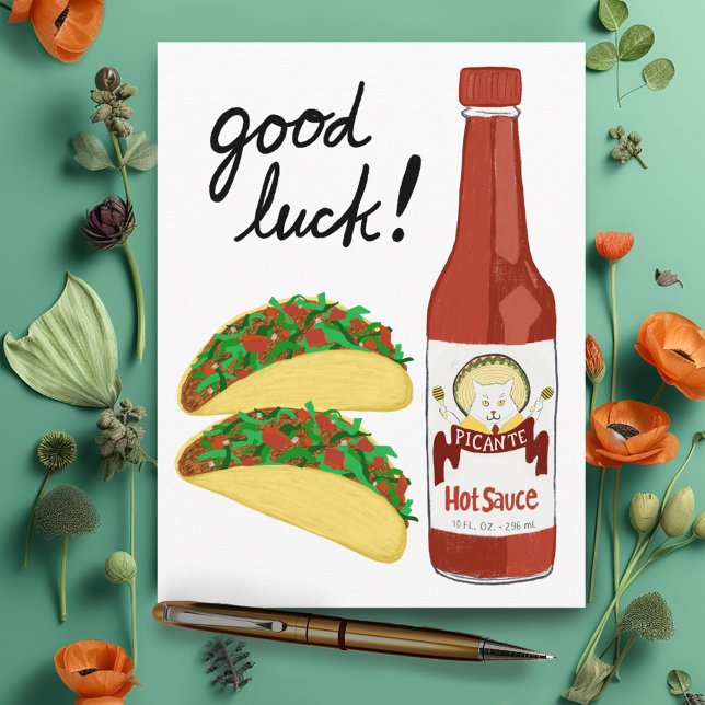 Cartão Postal TACOS Spicy Hot Sauce Cat Maracas BOM SORTE (TACOS Spicy Hot Sauce Cat Maracas GOOD LUCK Postcard
)