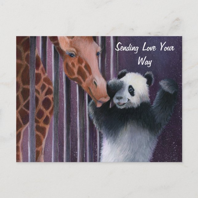 Cartão Postal Tai Shan recebendo um beijo da Srta. Sniffy (Frente)