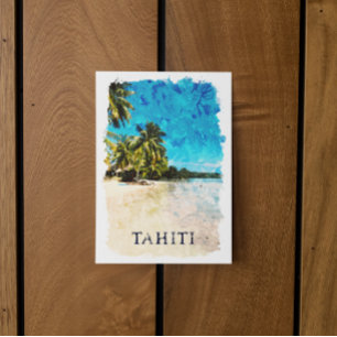 Cartão Postal Taiti Polinésia Francesa Praia Aquarela