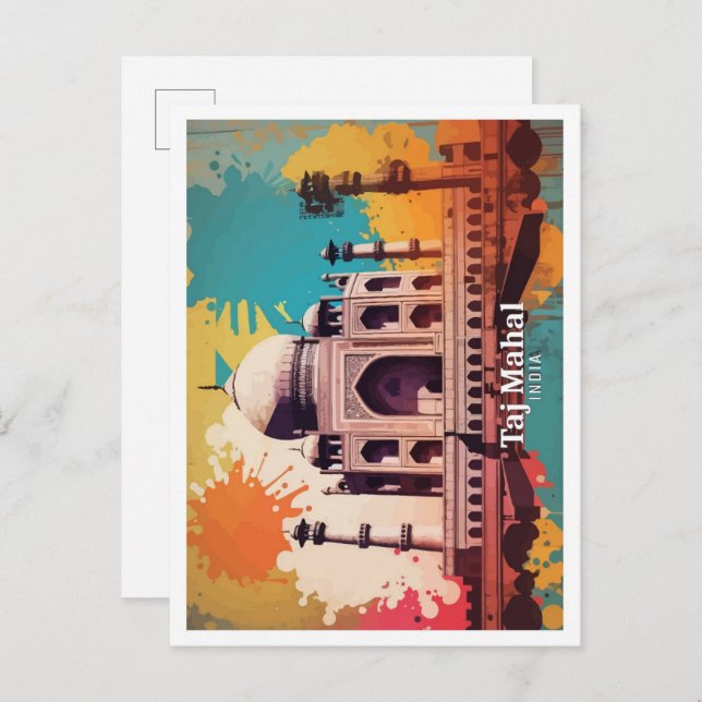 Cartão Postal Taj Mahal Agra India Pop Art Viagem (Frente/Verso)