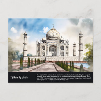Cartão Postal Taj Mahal Agra India Viagem Watercolor Painting