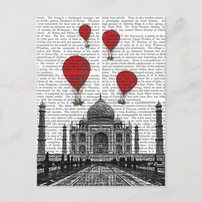 Cartão Postal Taj Mahal e Red Hot Air Balloons (Frente)