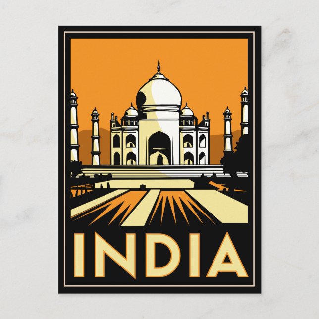 Cartão Postal taj mahal india art deco retro poster (Frente)